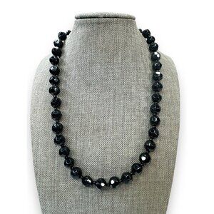 Vintage Black Molded Glass Beaded Necklace Adjustable 16"–18.5"